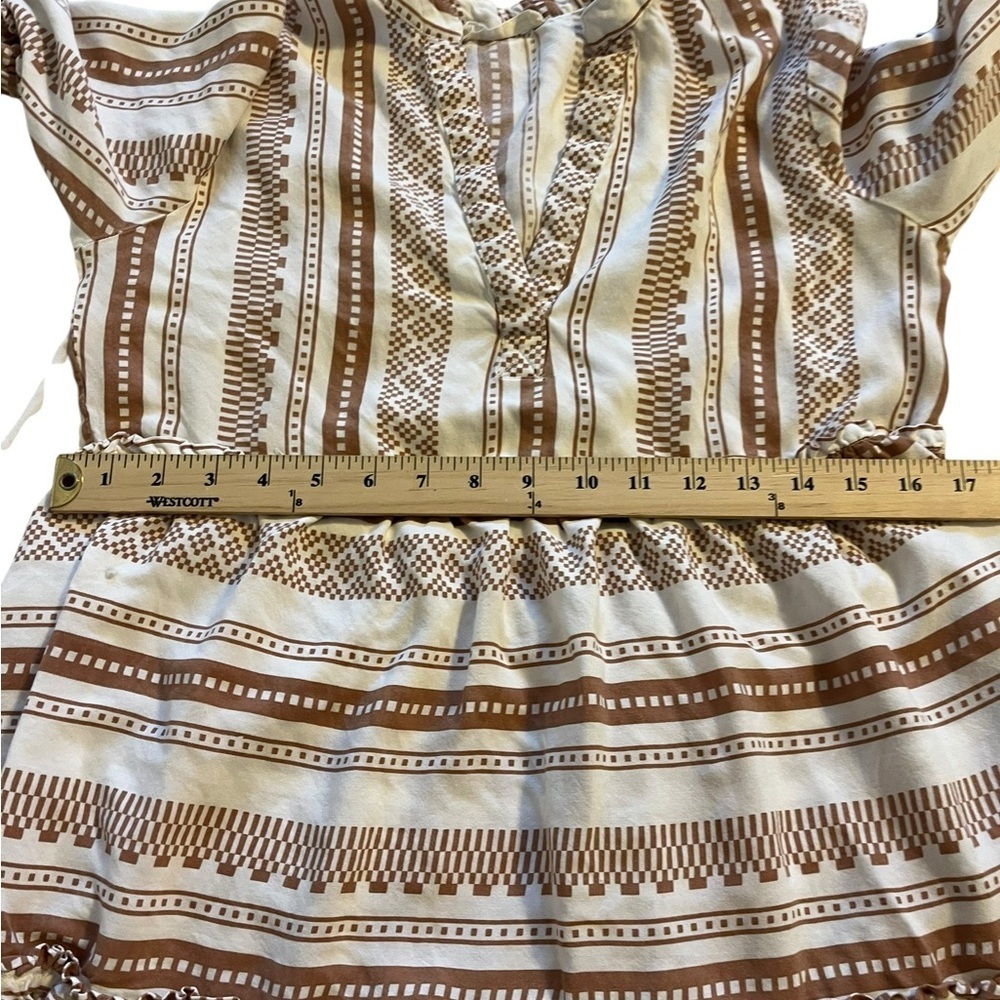 Salty Lemon Boho Tiered Mini Dress Bell Sleeve Babydoll Geometric Stripe Small - Picture 5 of 8